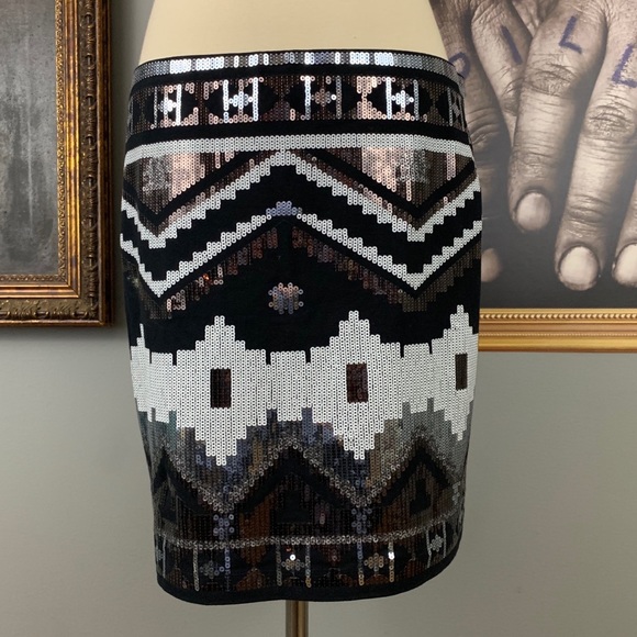 Express Dresses & Skirts - Express High Waist Bodycon Sequin Aztec Skirt